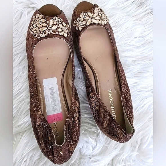 Arturo Chiang Embelished Open Toe Brown Flats Size 9.5M🌴 - Picture 5 of 6